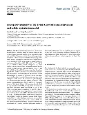 Transport Variability of the Brazil Current from Observations and a Data Assimilation Model