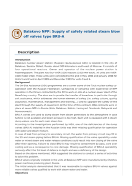 Balakovo NPP: Supply of Safety Related Steam Blow Off Valves Type BRU-A