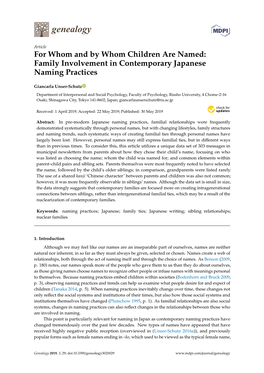 For Whom and by Whom Children Are Named: Family Involvement in Contemporary Japanese Naming Practices