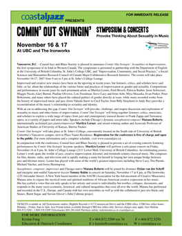 Comin' out Swingin' Symposium & Concerts