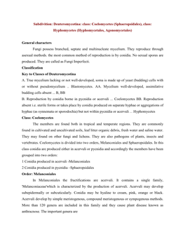 Hyphomycetes (Hyphomycetales, Agonomycetales) Genera