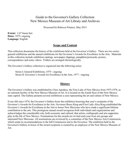 Governor's Gallery Collection New Mexico Museum of Art Library and Archives