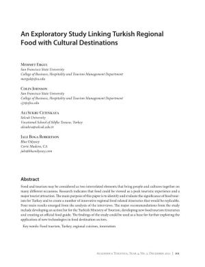 An Exploratory Study Linking Turkish Regional Food with Cultural Destinations