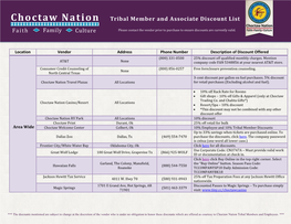 Tribal Member and Associate Discount List