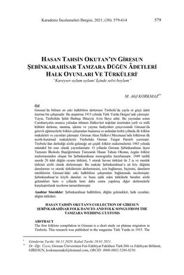 Hasan Tahsġn Okutan'in Gġresun Ġebġnkarahġsar Tamzara Düğün Âdetlerġ Halk Oyunlari Ve Türkülerġ