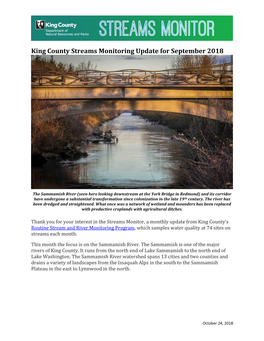 King County Streams Monitoring Update for September 2018