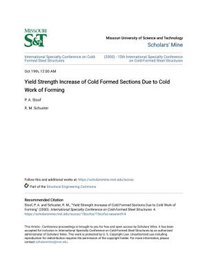 Yield Strength Increase of Cold Formed Sections Due to Cold Work of Forming