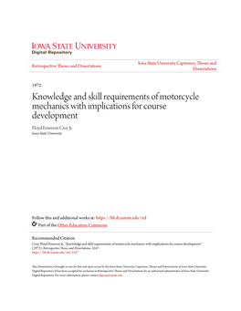 Knowledge and Skill Requirements of Motorcycle Mechanics with Implications for Course Development Floyd Emerson Croy Jr