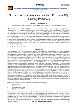 Survey on the Open Shortest Path First (OSPF) Routing Protocols