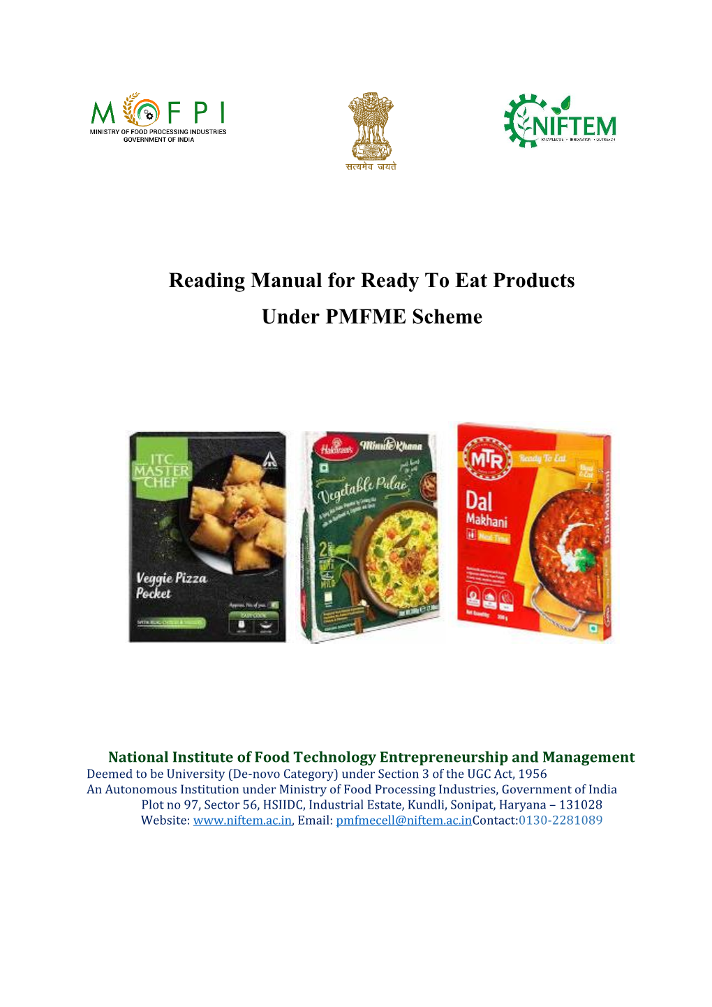 Reading Manual for Ready to Eat Products Under PMFME Scheme