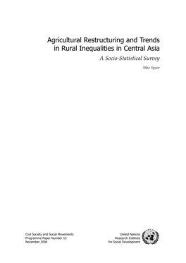 Agricultural Restructuring and Trends in Rural Inequalities in Central Asia a Socio-Statistical Survey