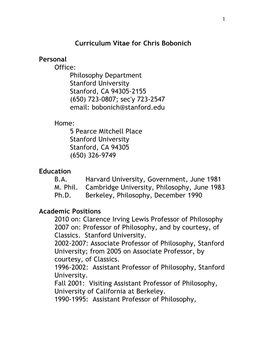 Curriculum Vitae for Chris Bobonich Personal Office