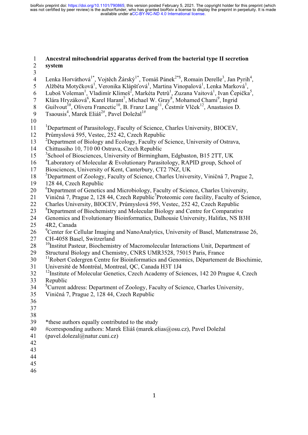 Ancestral Mitochondrial Apparatus Derived from the Bacterial Type II