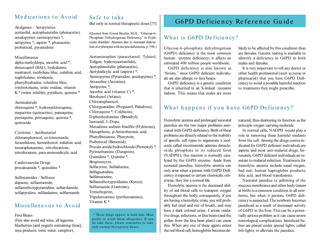 G6PD Deficiency Reference Guide