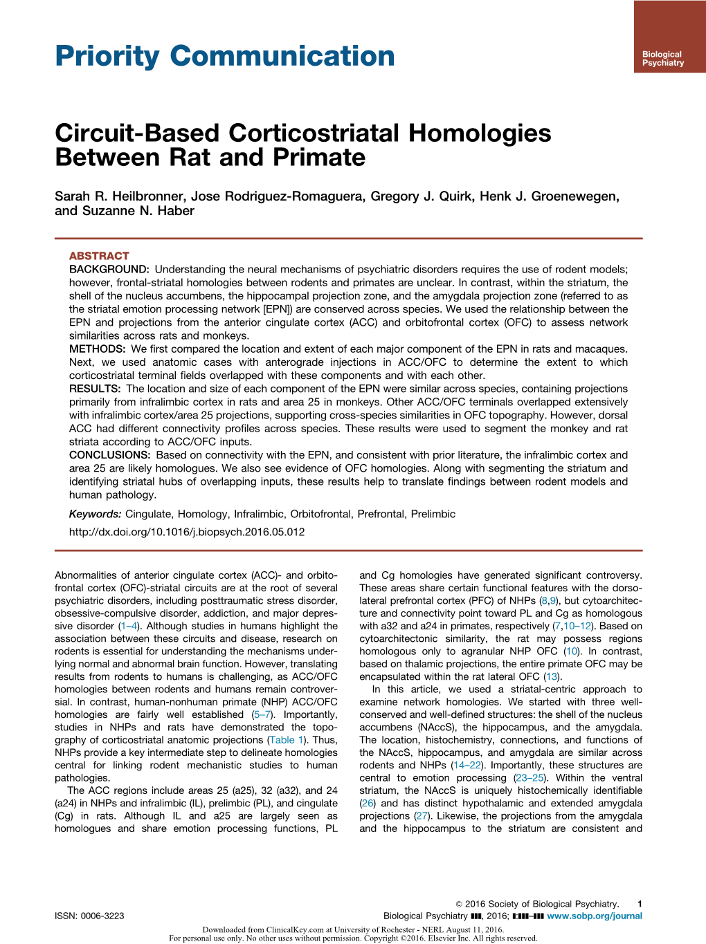 Circuit-Based Corticostriatal Homologies Between Rat and Primate