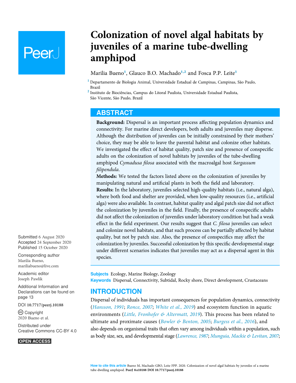 Colonization of Novel Algal Habitats by Juveniles of a Marine Tube-Dwelling Amphipod