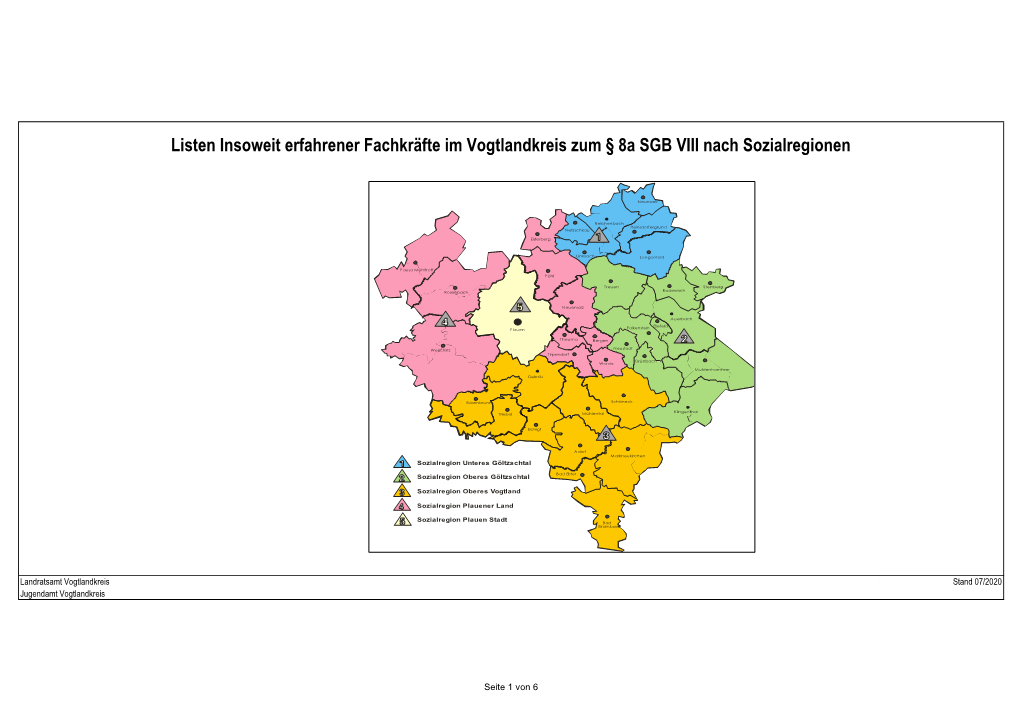 Listen Insoweit Erfahrener Fachkräfte Im Vogtlandkreis Zum § 8A SGB VIII Nach Sozialregionen