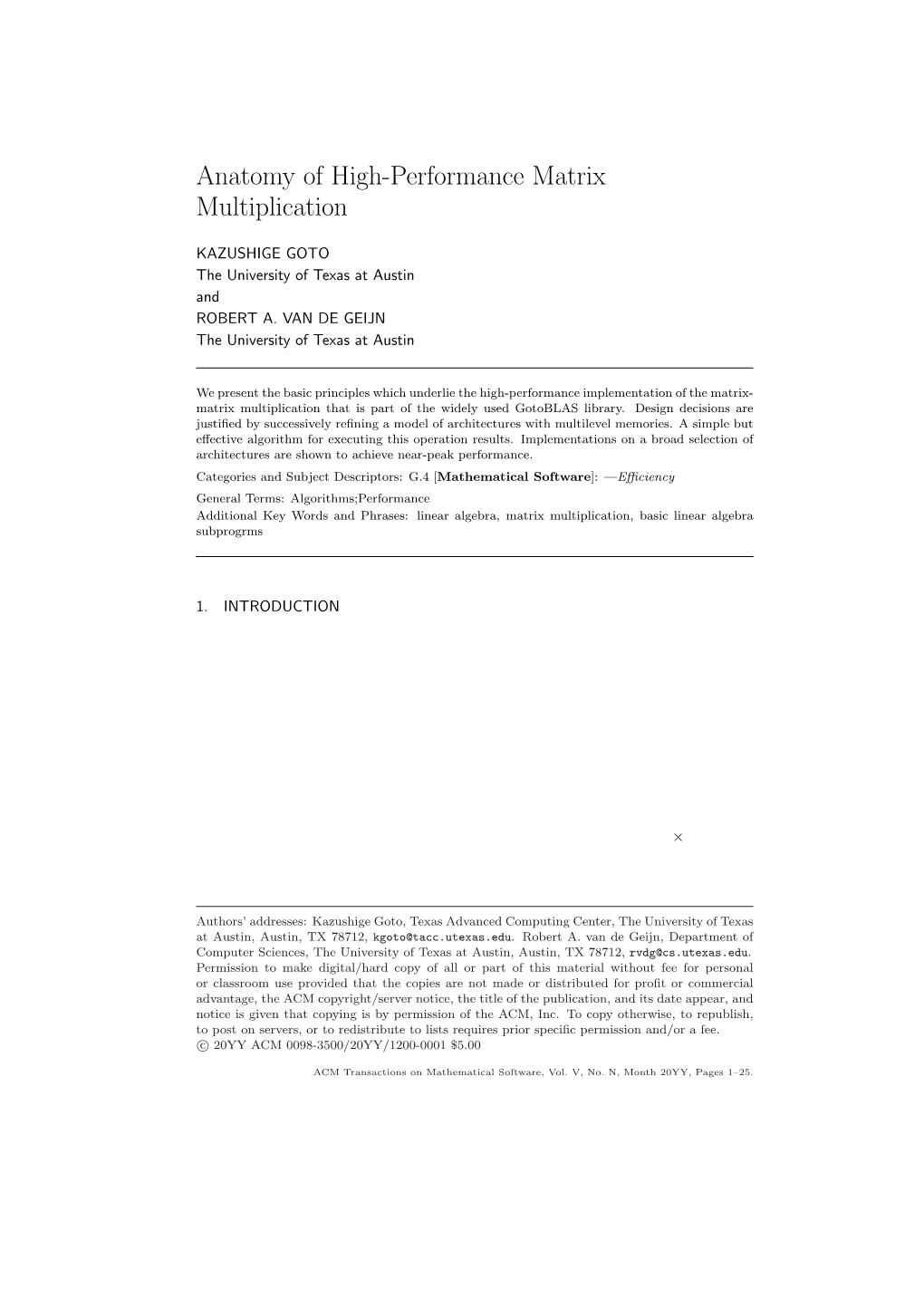 Anatomy of High-Performance Matrix Multiplication