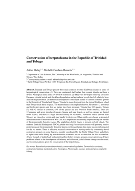 Conservation of Herpetofauna in the Republic of Trinidad and Tobago