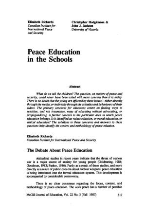 Peace Education in the Schools