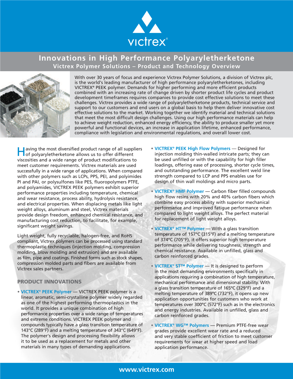 Innovations in High Performance Polyaryletherketone Victrex Polymer Solutions – Product and Technology Overview