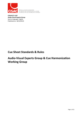 Cue Sheet Standards & Rules Audio-Visual Experts Group & Cue Harmonization Working Group