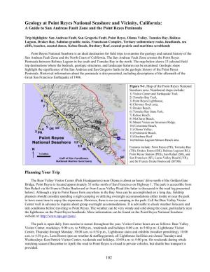 Geology at Point Reyes National Seashore and Vicinity, California: a Guide to San Andreas Fault Zone and the Point Reyes Peninsula