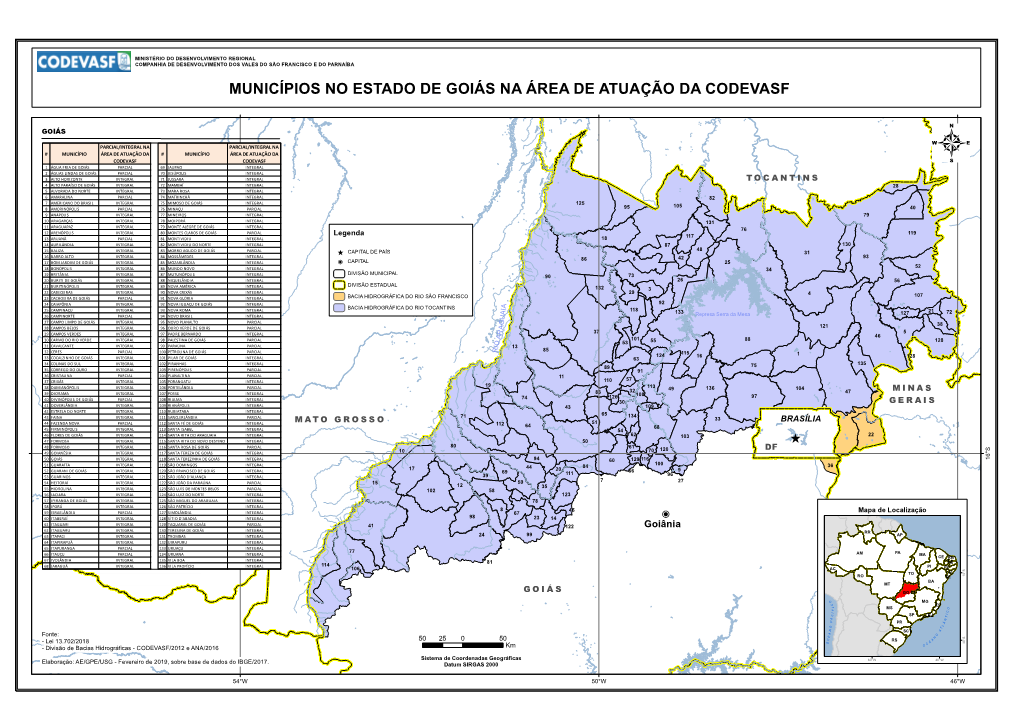 Municípios No Estado De Goiás Na Área De Atuação Da Codevasf