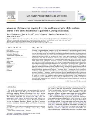 Molecular Phylogenetics, Species Diversity, and Biogeography of the Andean Lizards of the Genus Proctoporus (Squamata: Gymnophthalmidae)