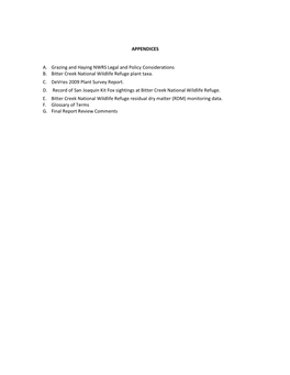 APPENDICES A. Grazing and Haying NWRS Legal and Policy Considerations B. Bitter Creek National Wildlife Refuge Plant Taxa. C. D