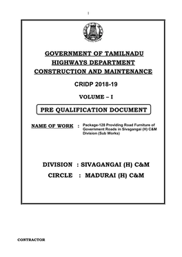 Government of Tamilnadu Highways Department Construction and Maintenance