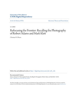 Recalling the Photography of Robert Adams and Mark Klett Christian W