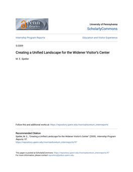Creating a Unified Landscape for the Widener Visitor's Center