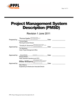 Project Management System Description (PMSD) Revision 1 June 2011