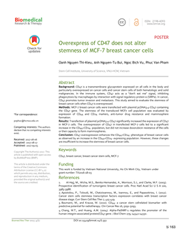 Overexpress of CD47 Does Not Alter Stemness of MCF-7 Breast Cancer Cells