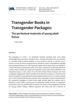 Transgender Books in Transgender Packages: the Peritextual Materials of Young Adult Fiction