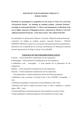 Resume of Veselin Dimitrov Mihalev`S Publications