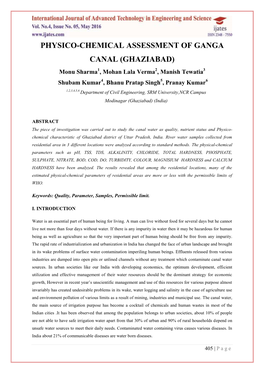 Physico-Chemical Assessment of Ganga Canal (Ghaziabad)