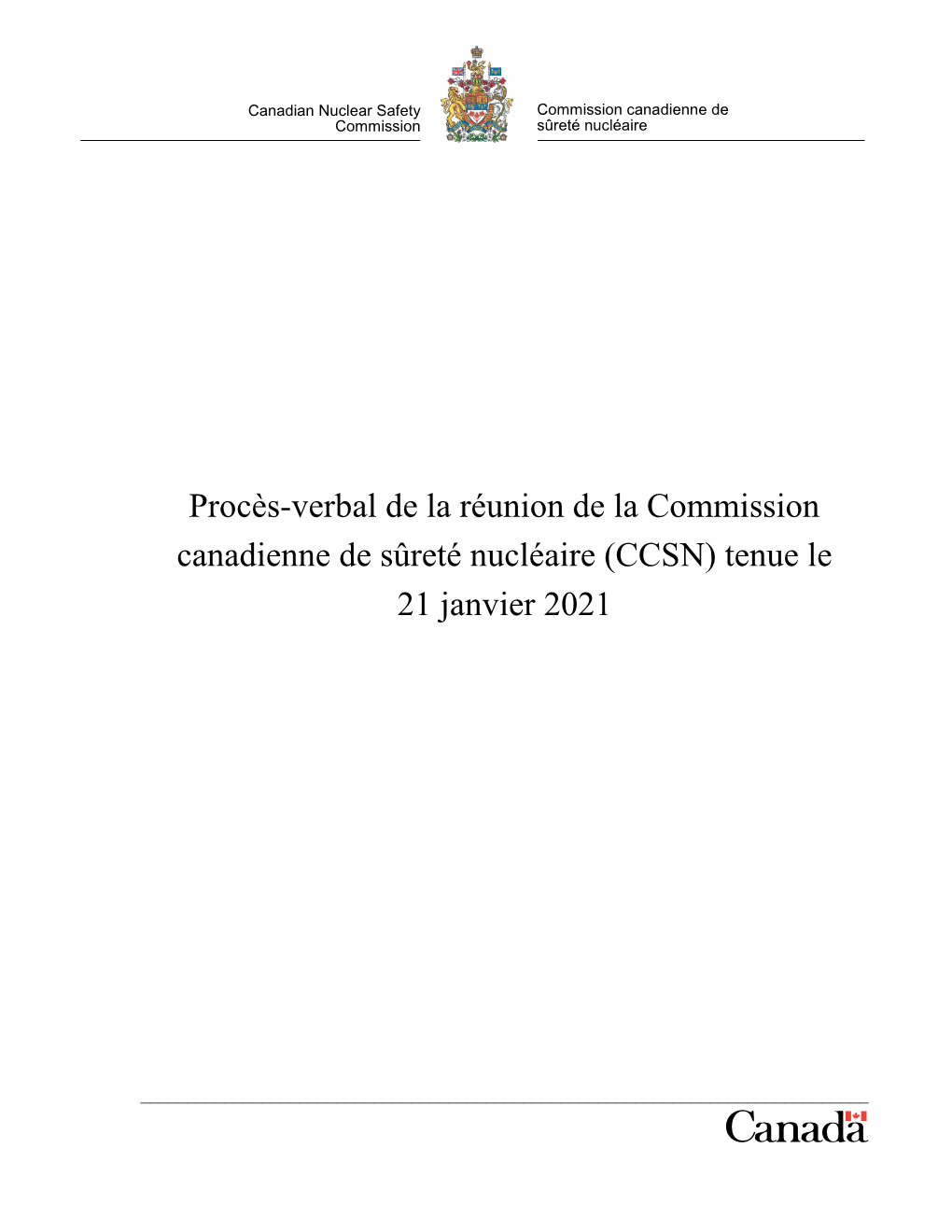 Procès-Verbal De La Réunion De La Commission Canadienne De Sûreté Nucléaire (CCSN) Tenue Le 21 Janvier 2021