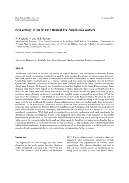 Seed Ecology of the Invasive Tropical Tree Parkinsonia Aculeata