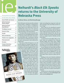 Neihardt's Black Elk Speaks Returns to the University of Nebraska Press