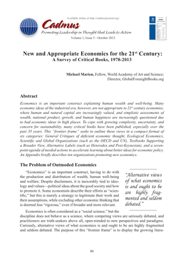 New and Appropriate Economics for the 21St Century: a Survey of Critical Books, 1978-2013