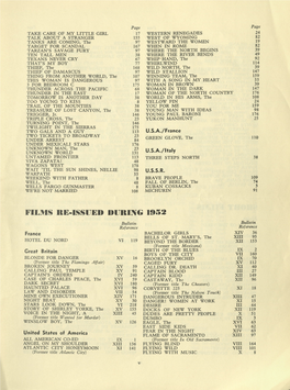 Films Re-Issued During 1952