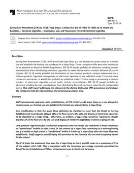 (ZTA) 19-06 Would Add Vape Shop As a Use Allowed in Certain Zones As a Limited Use and Establish the Limited Use Standards for a Vape Shop