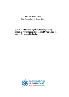 Situation of Human Rights in the Temporarily Occupied Autonomous Republic of Crimea and the City of Sevastopol (Ukraine)