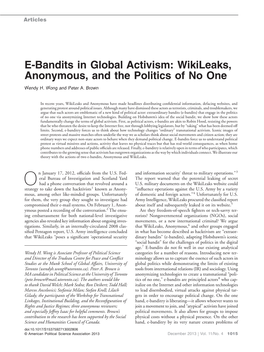 E-Bandits in Global Activism: Wikileaks, Anonymous, and the Politics of No One