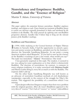 Nonviolence and Emptiness: Buddha, Gandhi, and the “Essence of Religion” Martin T
