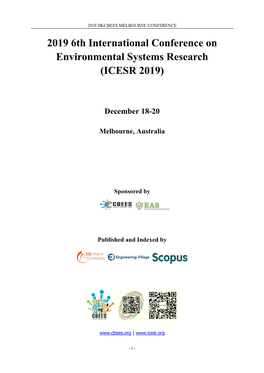 2019 6Th International Conference on Environmental Systems Research (ICESR 2019)