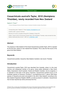 Casuarinicola Australis Taylor, 2010 (Hemiptera: Triozidae), Newly Recorded from New Zealand