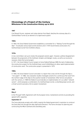 Chronology of a Project of the Century Milestones in the Construction History up to 2010